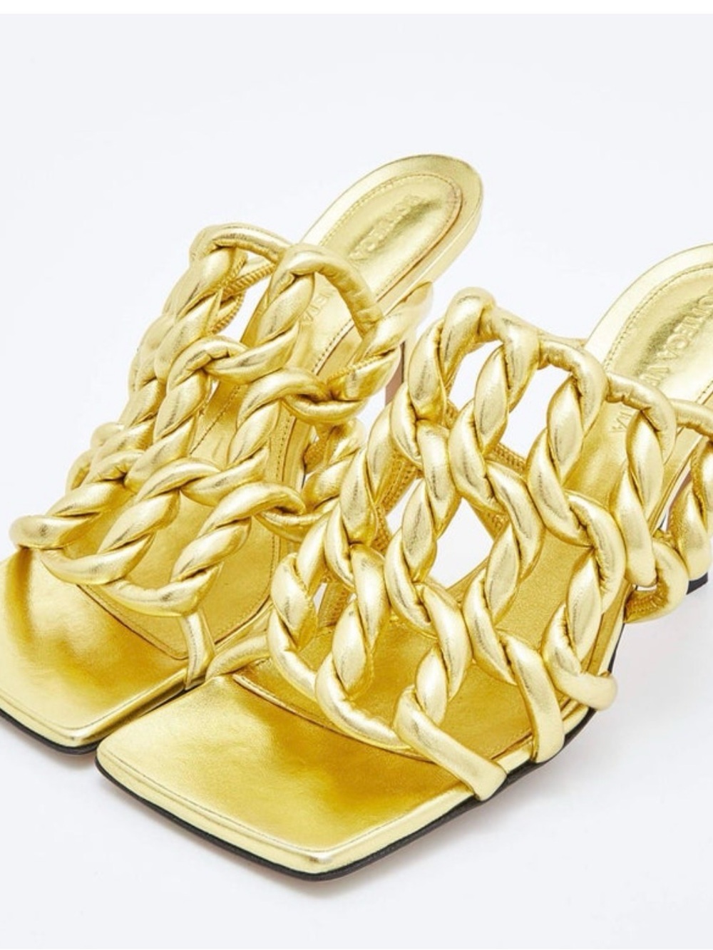 Bottega Veneta Gold Stretch Twist Mule Sandals 37 NEW